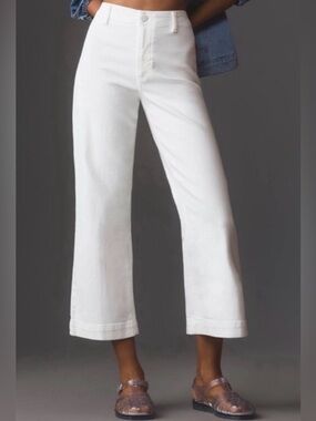 PAIGE 🤍 Spotlight High-Rise Wide Leg Cropped Jeans White 27 🤍